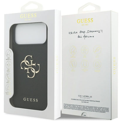 Fodral för Apple iPhone 17 Pro Max, Guess, 4G Grained Big and Classic Logo, Svart