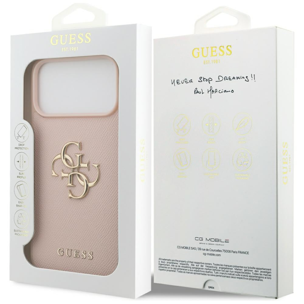 Skyddsfodral för Apple iPhone 17 Pro Max, Guess, 4G Grained Big and Classic Logo, Rosa