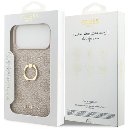 Skyddsfodral för Apple iPhone 17 Pro Max, Guess, 4G Ring Stand, Rosa