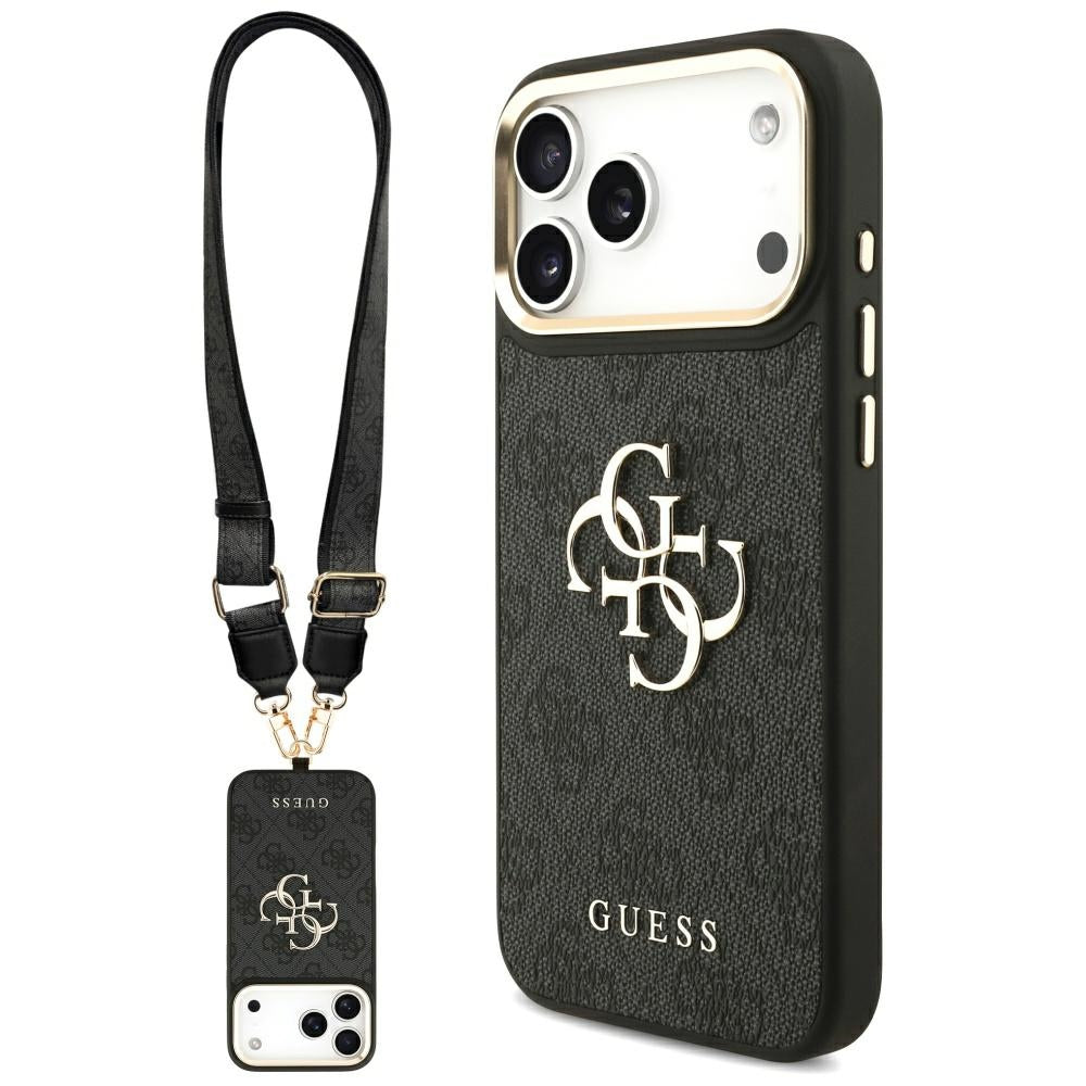 Skyddsfodral för Apple iPhone 17 Pro Max, Guess, Big 4G Classic Logo with Big Strap, Svart