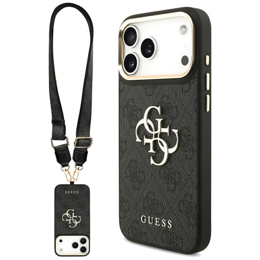 Skyddsfodral för Apple iPhone 17 Pro Max, Guess, Big 4G Classic Logo with Big Strap, Svart