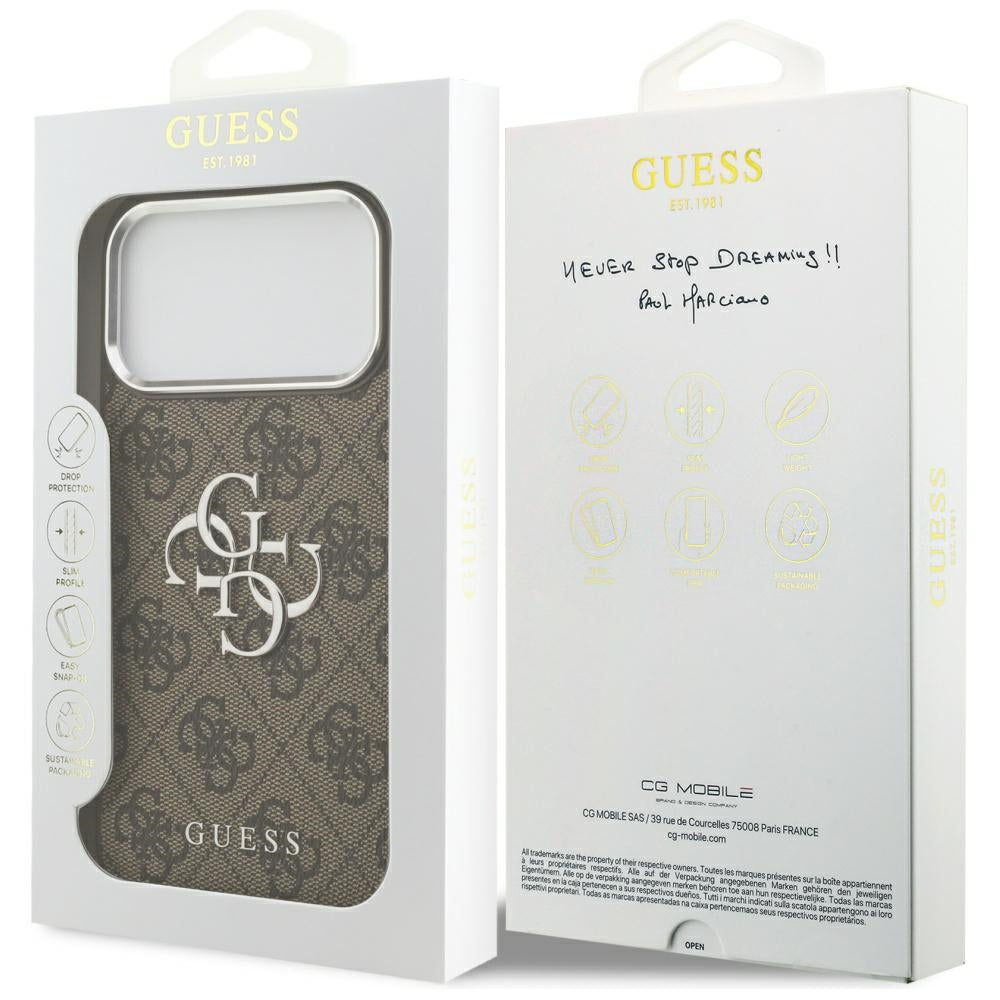 Fodral för Apple iPhone 17 Pro Max, Guess, Big 4G Logo Classic, Brun Silver