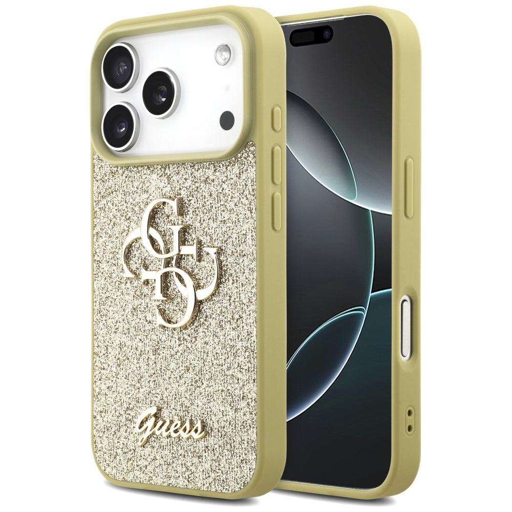 Skyddsfodral för Apple iPhone 17 Pro Max, Guess, Fixed Glitter Big 4G, Guld