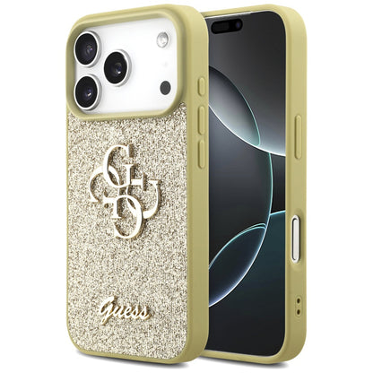 Skyddsfodral för Apple iPhone 17 Pro Max, Guess, Fixed Glitter Big 4G, Guld