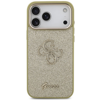 Skyddsfodral för Apple iPhone 17 Pro Max, Guess, Fixed Glitter Big 4G Metal Frame, Guld
