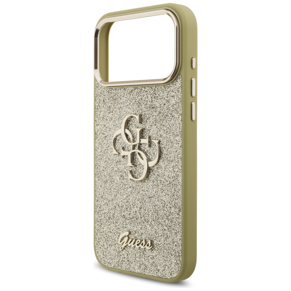 Skyddsfodral för Apple iPhone 17 Pro Max, Guess, Fixed Glitter Big 4G Metal Frame, Guld