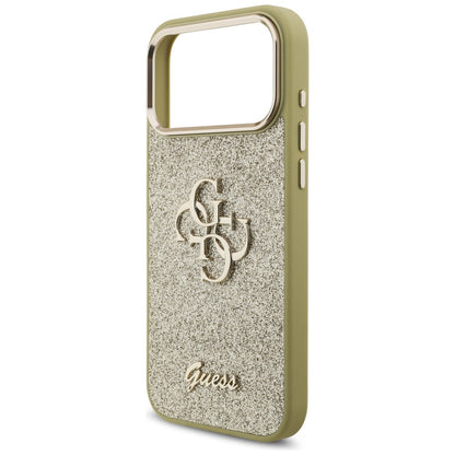 Skyddsfodral för Apple iPhone 17 Pro Max, Guess, Fixed Glitter Big 4G Metal Frame, Guld