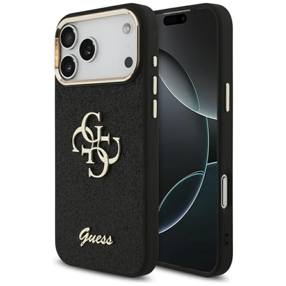 Skyddsfodral för Apple iPhone 17 Pro Max, Guess, Fixed Glitter Big 4G Metal Frame, Svart