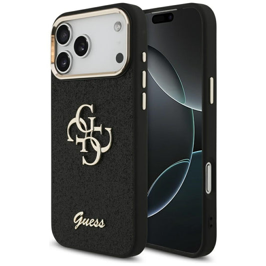 Skyddsfodral för Apple iPhone 17 Pro Max, Guess, Fixed Glitter Big 4G Metal Frame, Svart