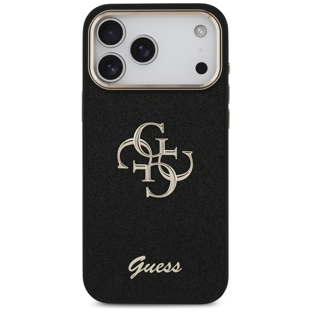 Skyddsfodral för Apple iPhone 17 Pro Max, Guess, Fixed Glitter Big 4G Metal Frame, Svart