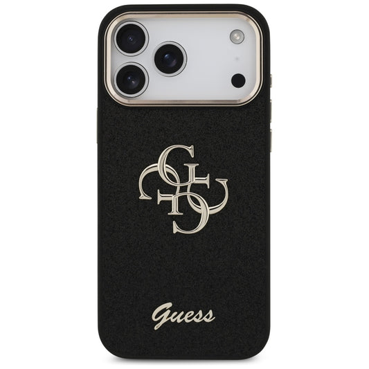 Skyddsfodral för Apple iPhone 17 Pro Max, Guess, Fixed Glitter Big 4G Metal Frame, Svart