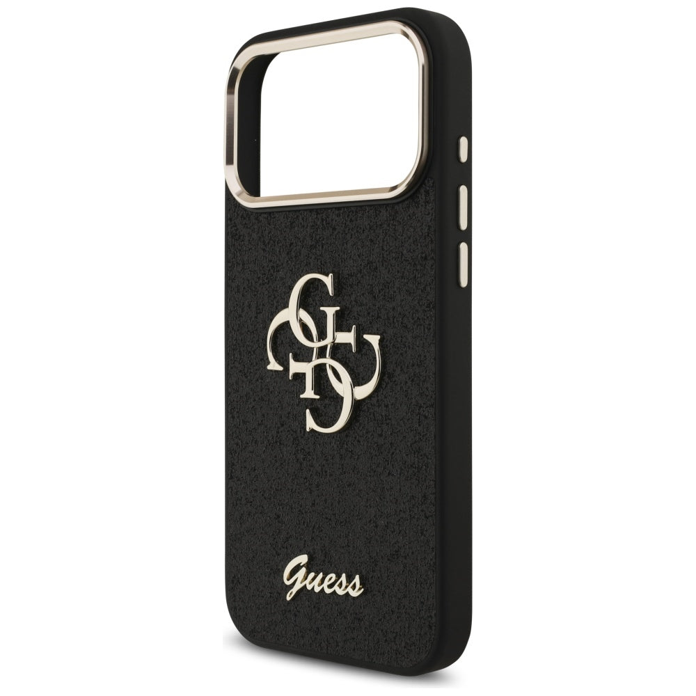 Skyddsfodral för Apple iPhone 17 Pro Max, Guess, Fixed Glitter Big 4G Metal Frame, Svart