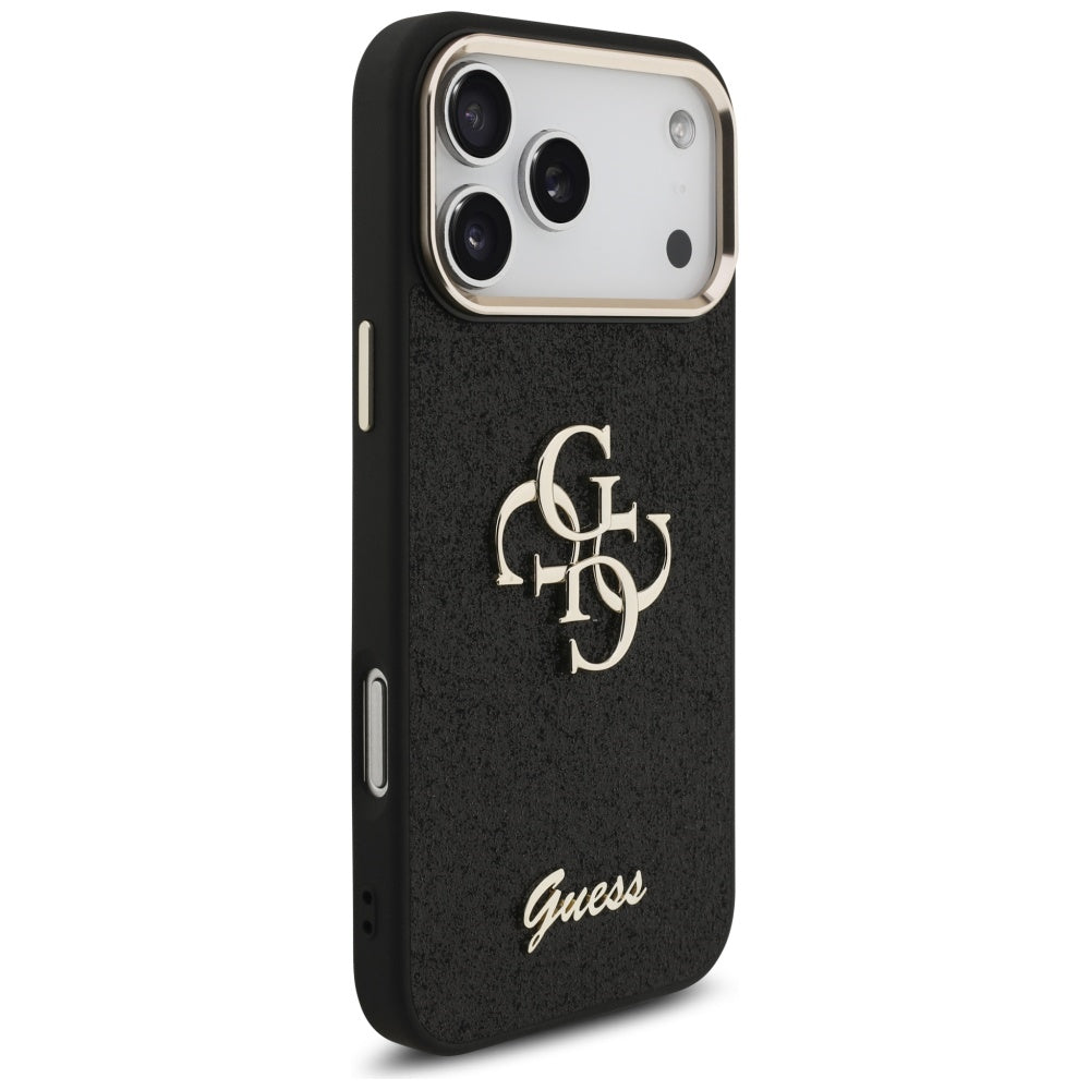 Skyddsfodral för Apple iPhone 17 Pro Max, Guess, Fixed Glitter Big 4G Metal Frame, Svart