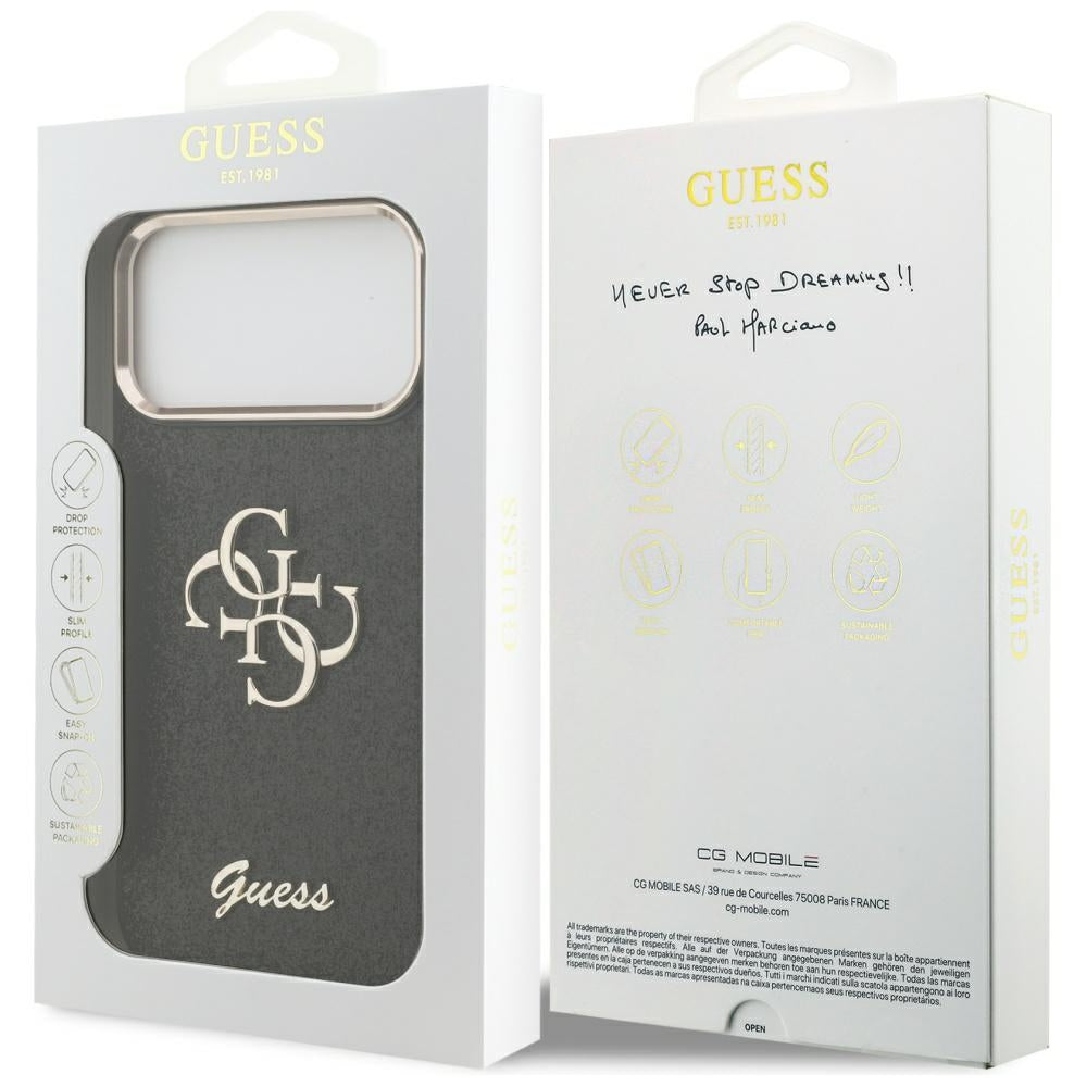 Skyddsfodral för Apple iPhone 17 Pro Max, Guess, Fixed Glitter Big 4G Metal Frame, Svart