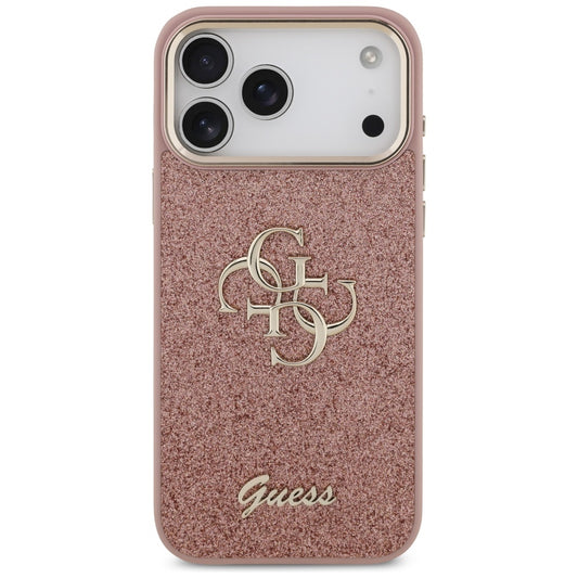 Skyddsfodral för Apple iPhone 17 Pro Max, Guess, Fixed Glitter Big 4G Metal Frame, Rosa