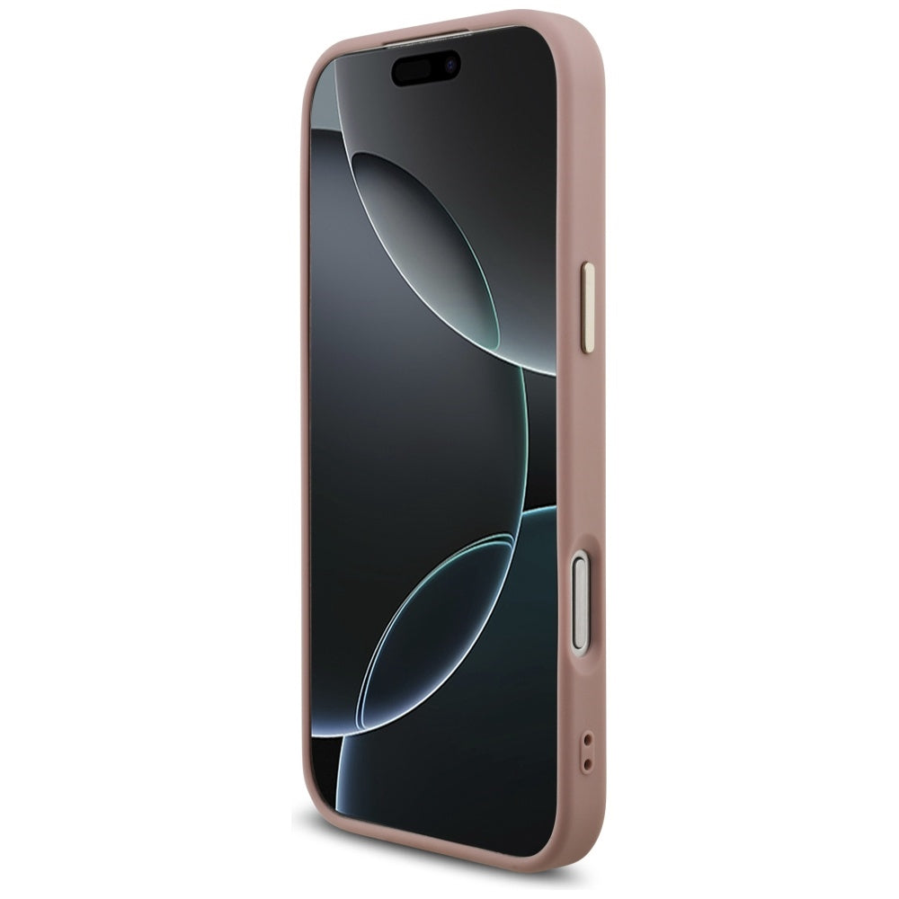 Skyddsfodral för Apple iPhone 17 Pro Max, Guess, Fixed Glitter Big 4G Metal Frame, Rosa