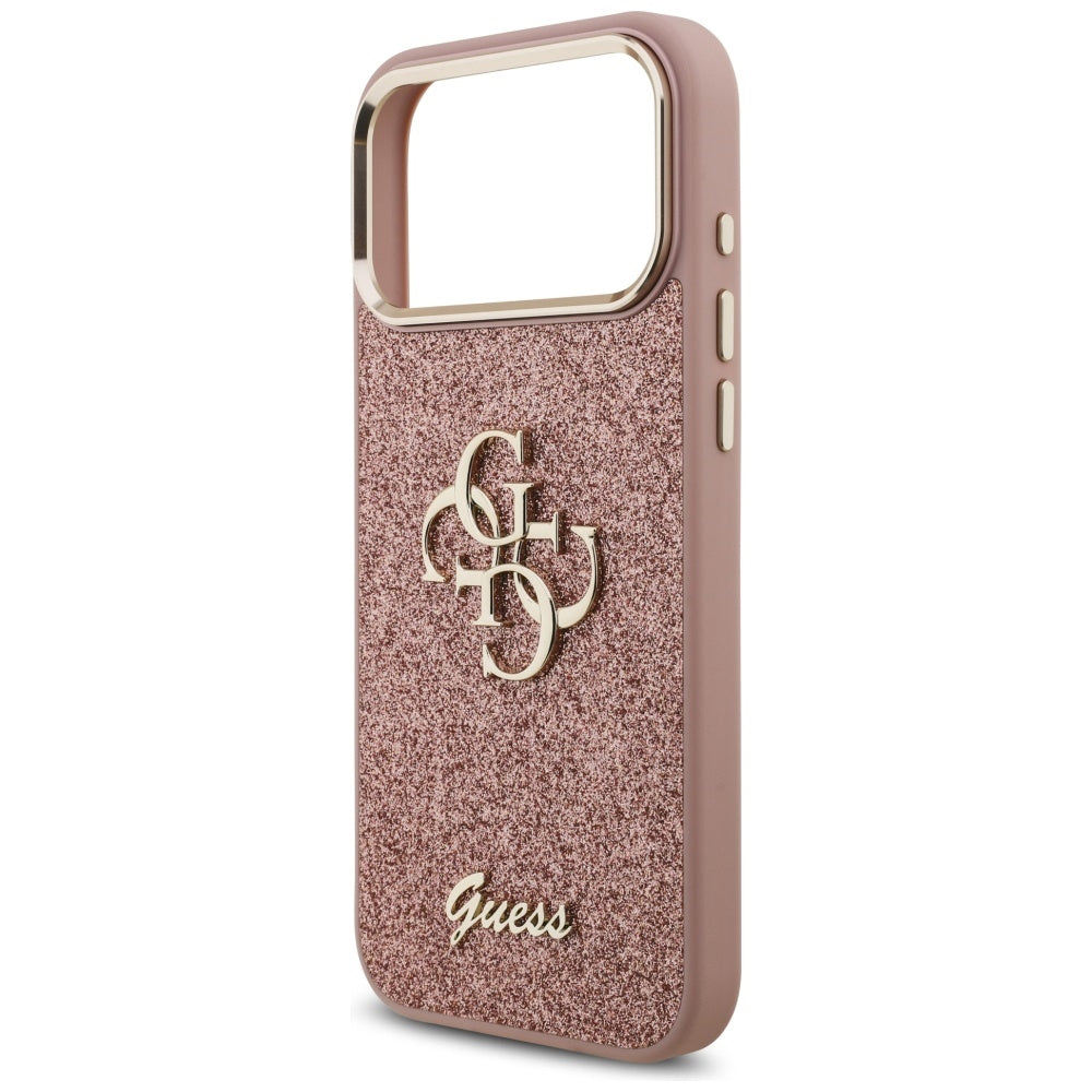 Skyddsfodral för Apple iPhone 17 Pro Max, Guess, Fixed Glitter Big 4G Metal Frame, Rosa