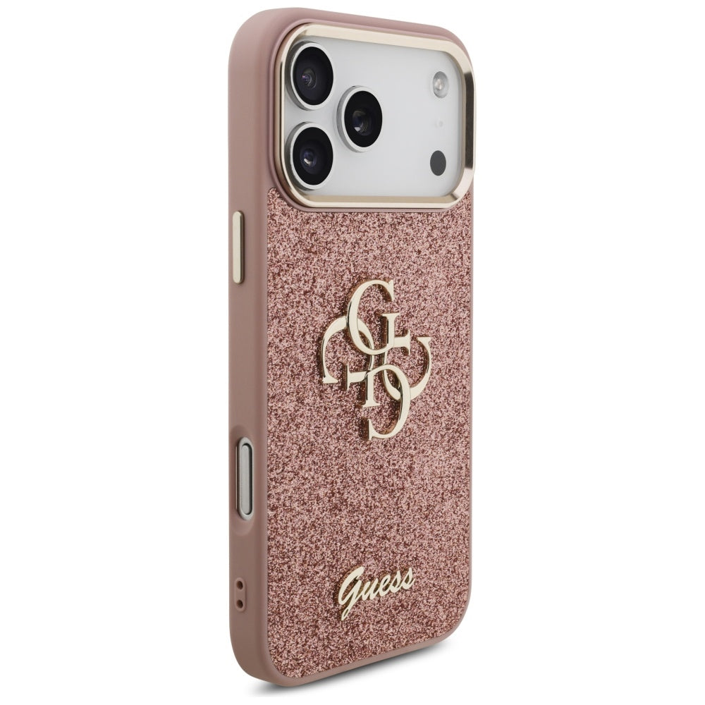 Skyddsfodral för Apple iPhone 17 Pro Max, Guess, Fixed Glitter Big 4G Metal Frame, Rosa