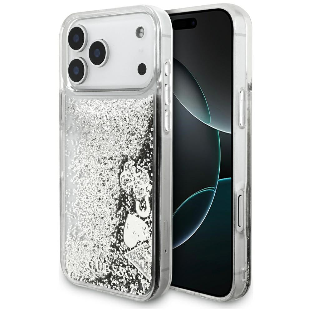 Fodral för Apple iPhone 17 Pro Max, Guess, Liquid Glitter Charms, Silver