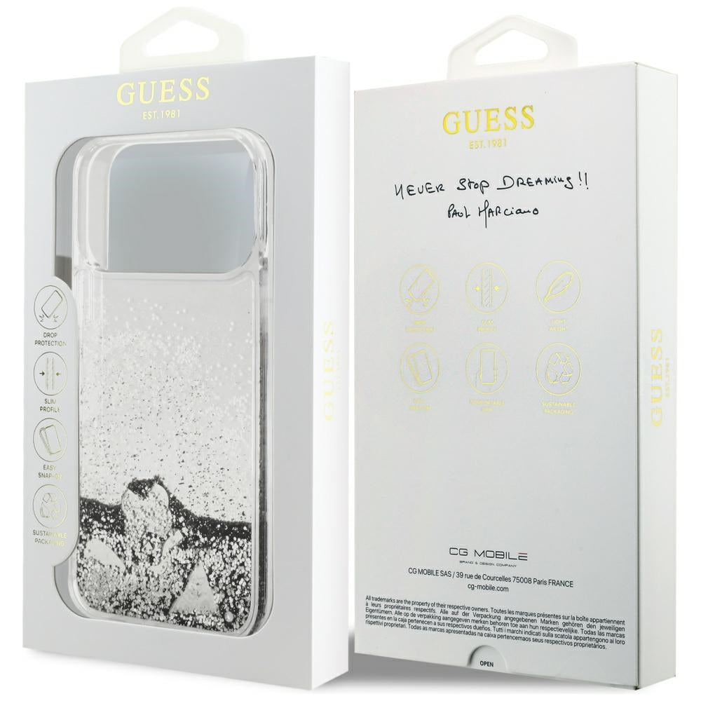 Fodral för Apple iPhone 17 Pro Max, Guess, Liquid Glitter Charms, Silver