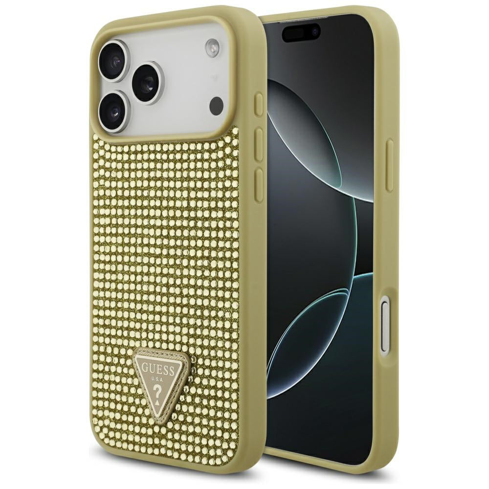 Skyddsfodral för Apple iPhone 17 Pro Max, Guess, Rhinestone Triangle Logo, Guld