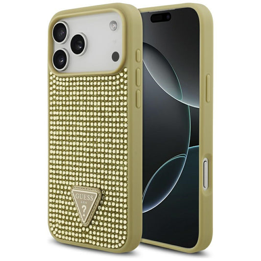 Skyddsfodral för Apple iPhone 17 Pro Max, Guess, Rhinestone Triangle Logo, Guld