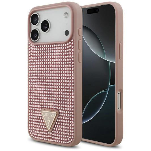 Skyddsfodral för Apple iPhone 17 Pro Max, Guess, Rhinestone Triangle Logo, Rosa