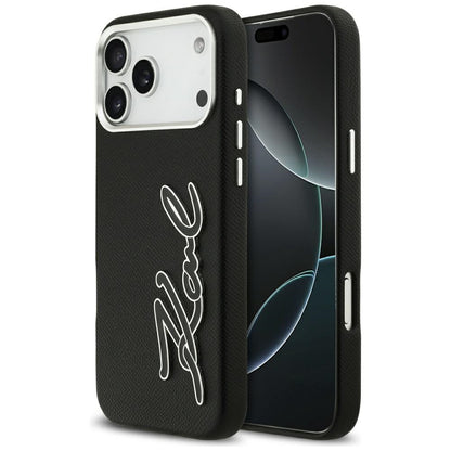 Case for Apple iPhone 17 Pro Max, Karl Lagerfeld, FW Grained Signature Logo, Black