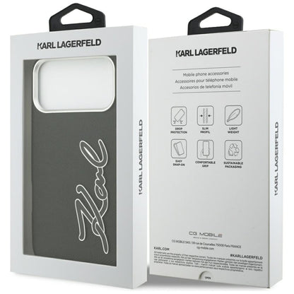 Case for Apple iPhone 17 Pro Max, Karl Lagerfeld, FW Grained Signature Logo, Black