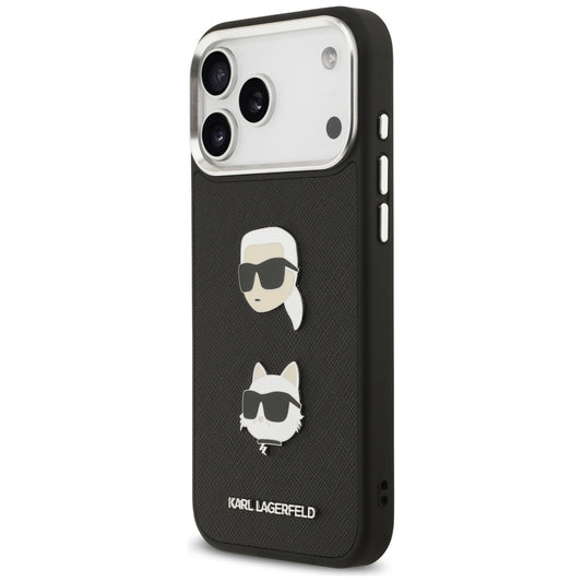 Skyddsfodral för Apple iPhone 17 Pro Max, Karl Lagerfeld, Grained Karl & Choupette's Heads Pins and Logo, Svart