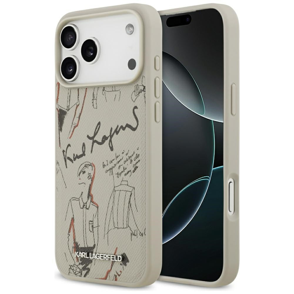 Skyddsfodral för Apple iPhone 17 Pro Max, Karl Lagerfeld, Grained Pattern Logo, Grå