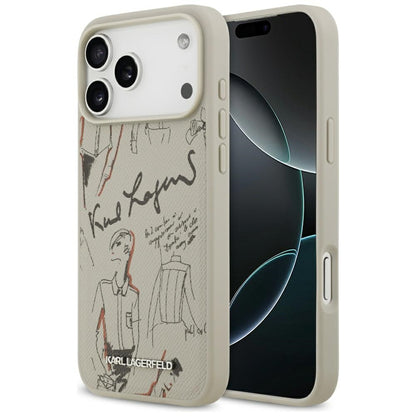Skyddsfodral för Apple iPhone 17 Pro Max, Karl Lagerfeld, Grained Pattern Logo, Grå