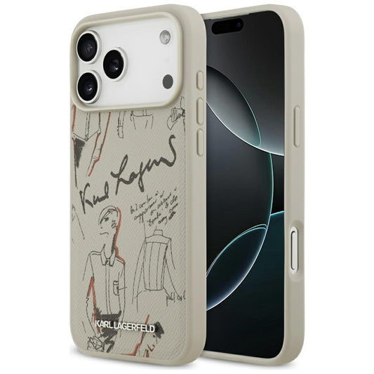 Skyddsfodral för Apple iPhone 17 Pro Max, Karl Lagerfeld, Grained Pattern Logo, Grå