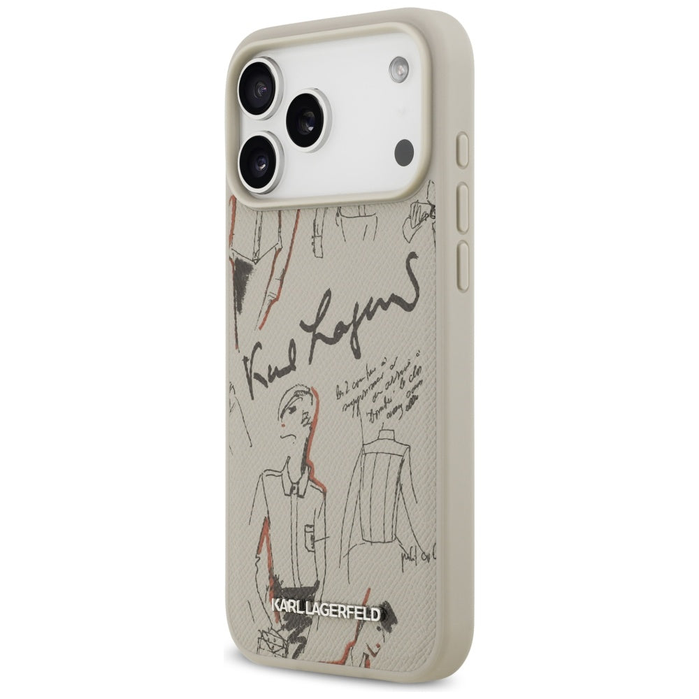 Skyddsfodral för Apple iPhone 17 Pro Max, Karl Lagerfeld, Grained Pattern Logo, Grå