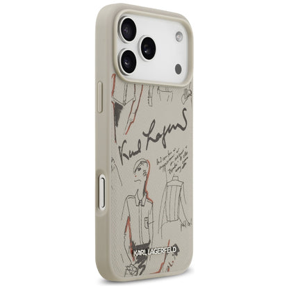 Skyddsfodral för Apple iPhone 17 Pro Max, Karl Lagerfeld, Grained Pattern Logo, Grå