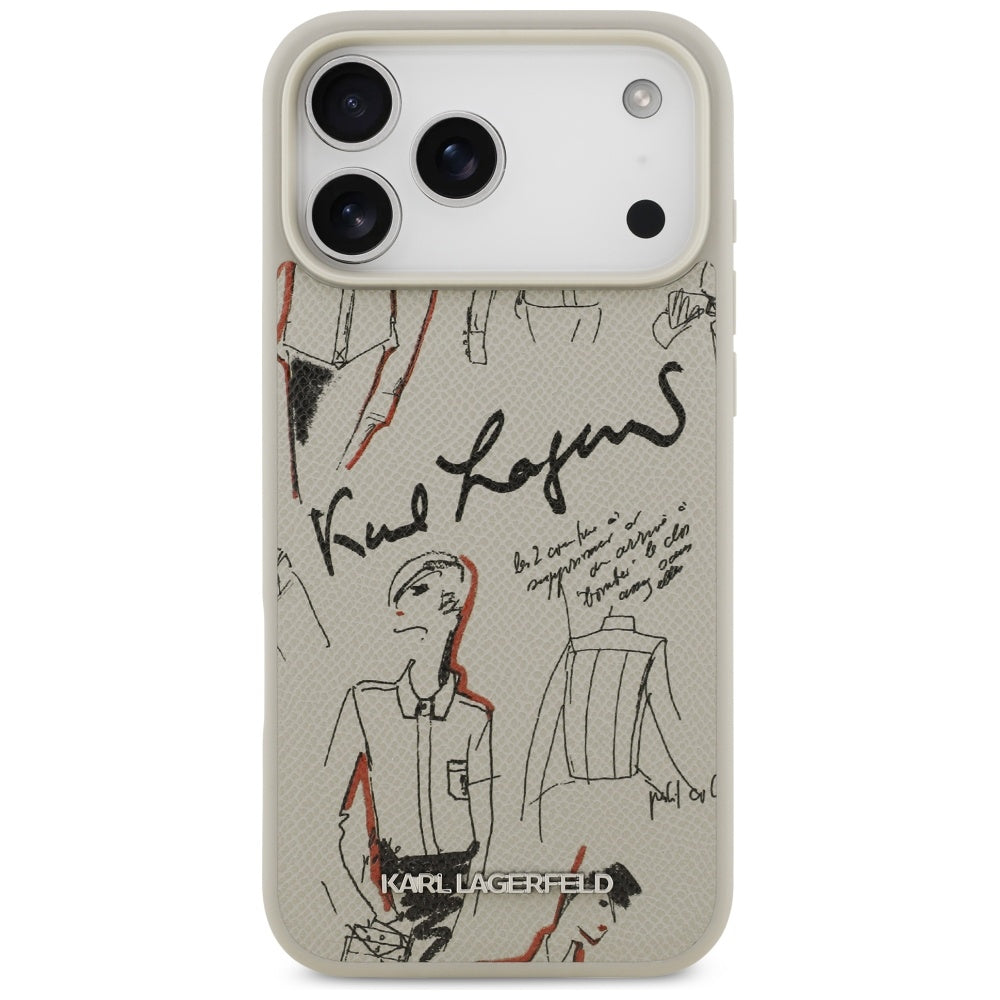 Skyddsfodral för Apple iPhone 17 Pro Max, Karl Lagerfeld, Grained Pattern Logo, Grå