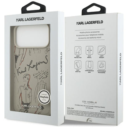 Skyddsfodral för Apple iPhone 17 Pro Max, Karl Lagerfeld, Grained Pattern Logo, Grå