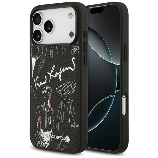 Skyddsfodral för Apple iPhone 17 Pro Max, Karl Lagerfeld, Grained Pattern Logo, Svart