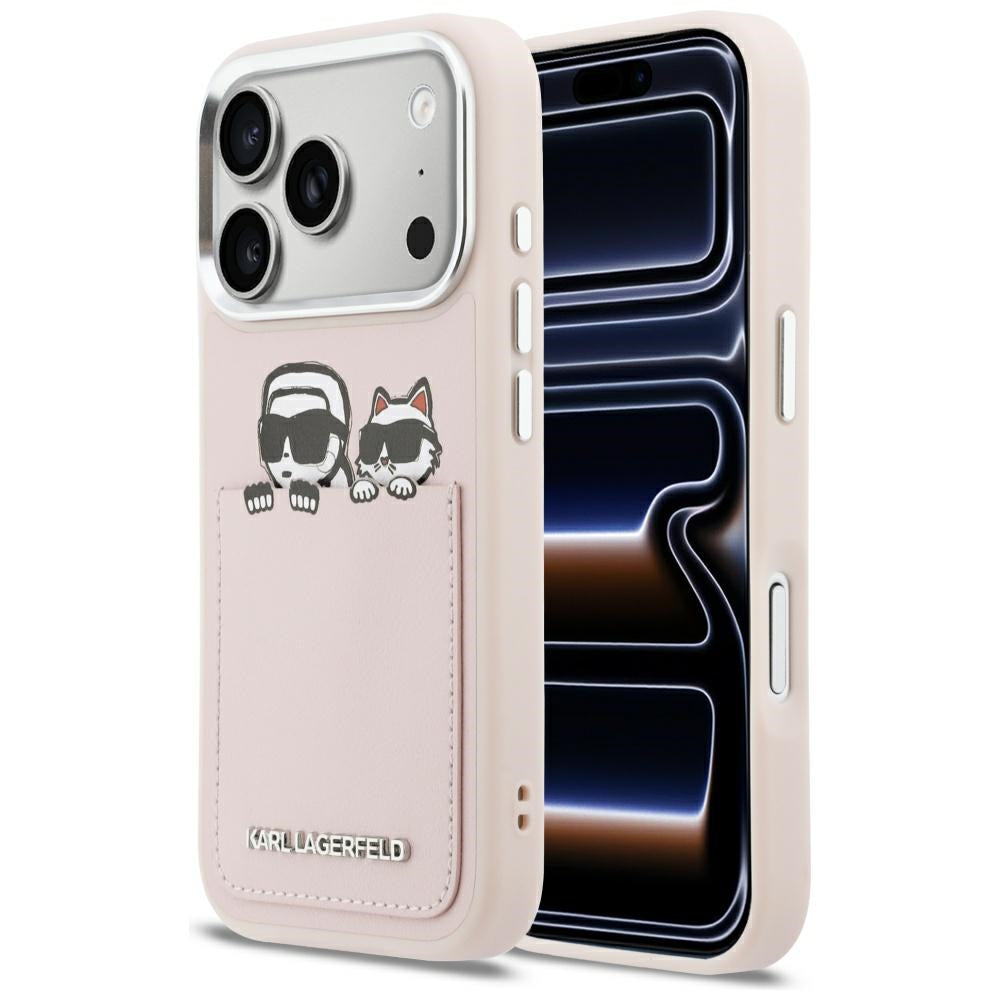 Case for Apple iPhone 17 Pro Max, Karl Lagerfeld, Karl & Choupette Print with Pocket, Pink