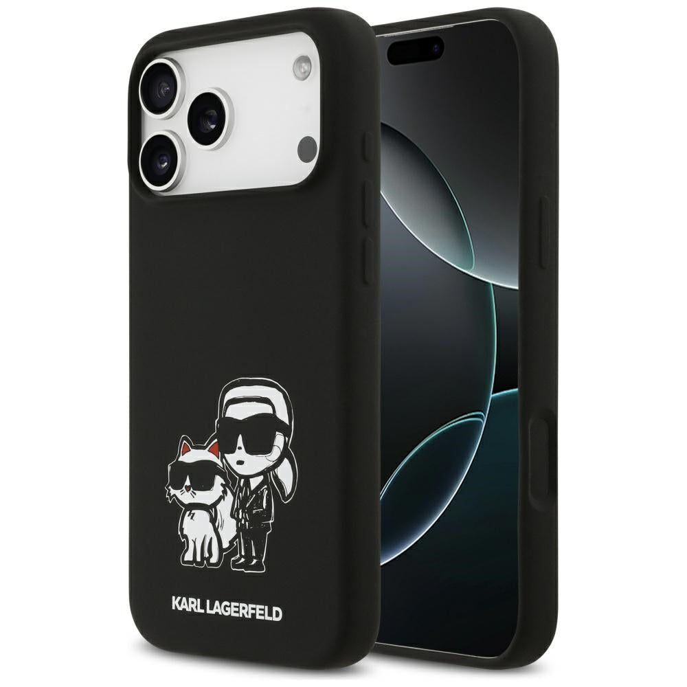 Skyddsfodral för Apple iPhone 17 Pro Max, Karl Lagerfeld, Sketch and Logo Karl & Choupette, Svart