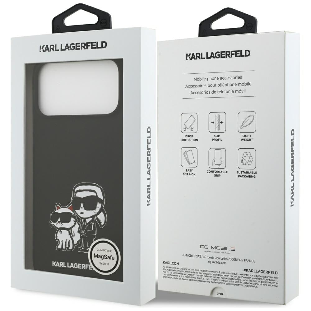 Skyddsfodral för Apple iPhone 17 Pro Max, Karl Lagerfeld, Sketch and Logo Karl & Choupette, Svart