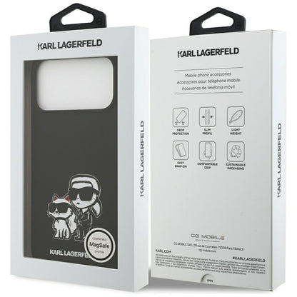Skyddsfodral för Apple iPhone 17 Pro Max, Karl Lagerfeld, Sketch and Logo Karl & Choupette, Svart
