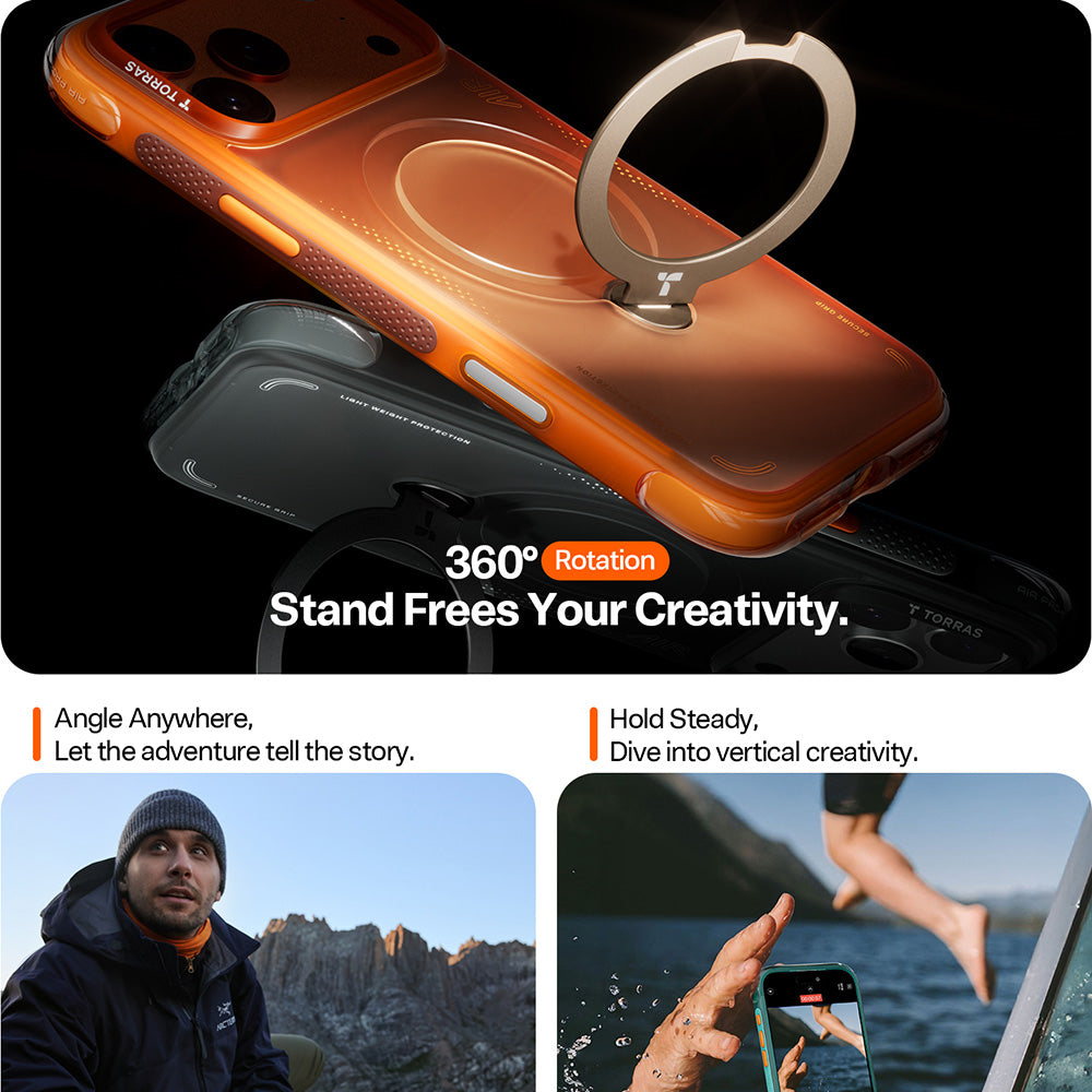 Skyddsfodral för Apple iPhone 17 Pro, Torras, Ostand Spin Air, Grå