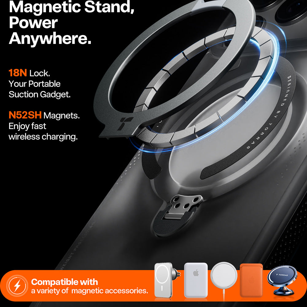 Skyddsfodral för Apple iPhone 17 Pro, Torras, Ostand Spin Air, Grå