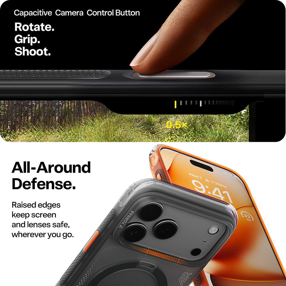 Skyddsfodral för Apple iPhone 17 Pro, Torras, Ostand Spin Air, Grå