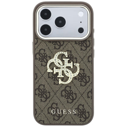 Fodral för Apple iPhone 18 Pro / 17 Pro, Guess, 4G Big Strass Logo, Brun