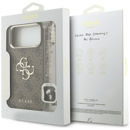 Fodral för Apple iPhone 18 Pro / 17 Pro, Guess, 4G Classic Logo with Strap, guldbrun
