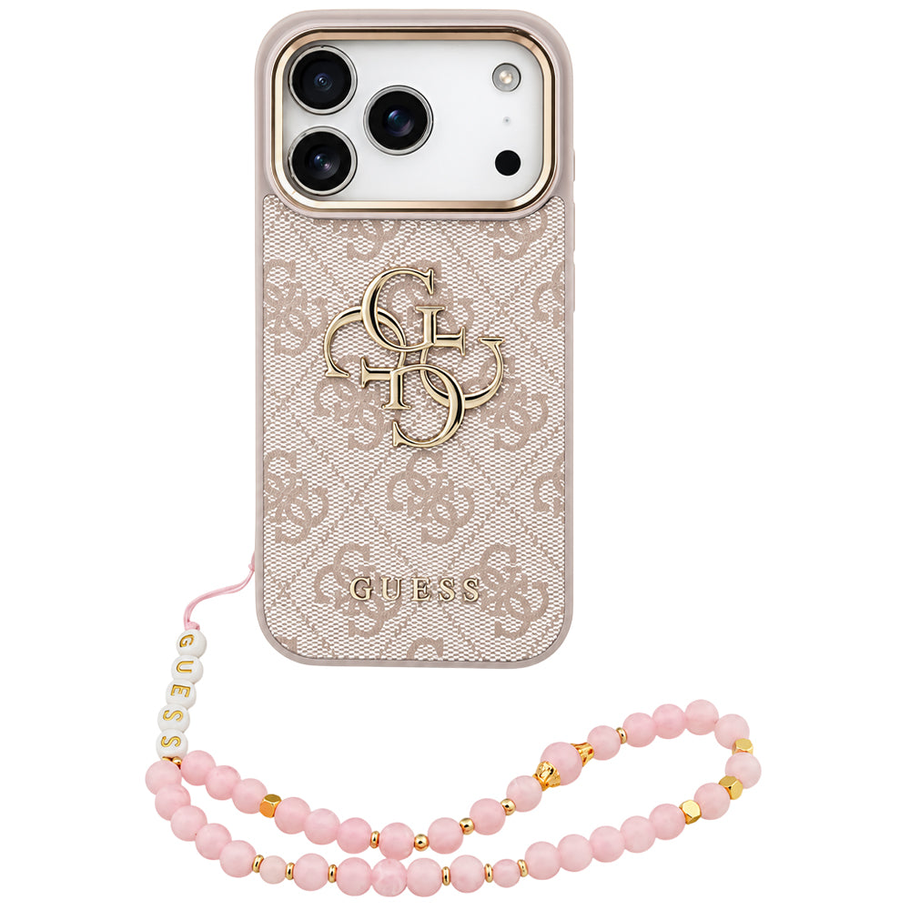 Fodral för Apple iPhone 18 Pro / 17 Pro, Guess, 4G Classic Logo with Strap, roséguld