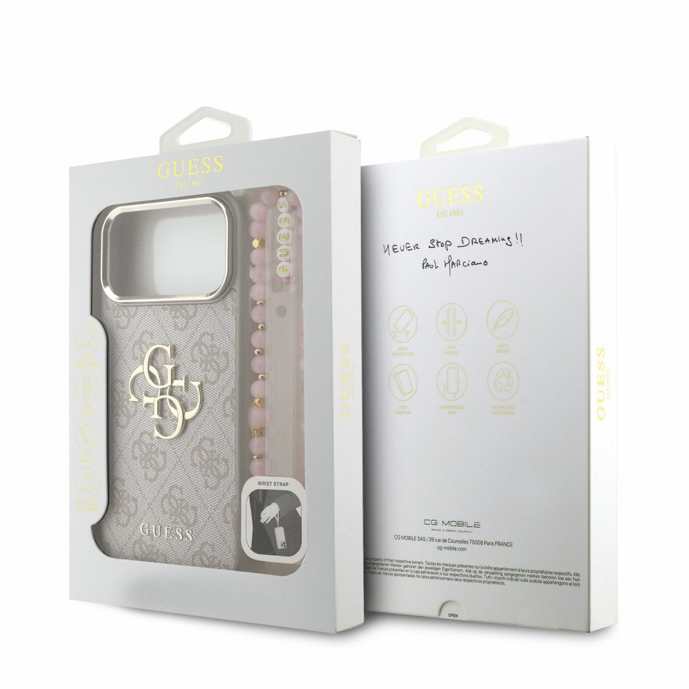 Fodral för Apple iPhone 18 Pro / 17 Pro, Guess, 4G Classic Logo with Strap, roséguld