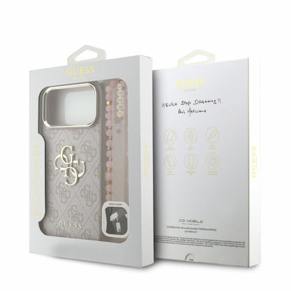 Fodral för Apple iPhone 18 Pro / 17 Pro, Guess, 4G Classic Logo with Strap, roséguld